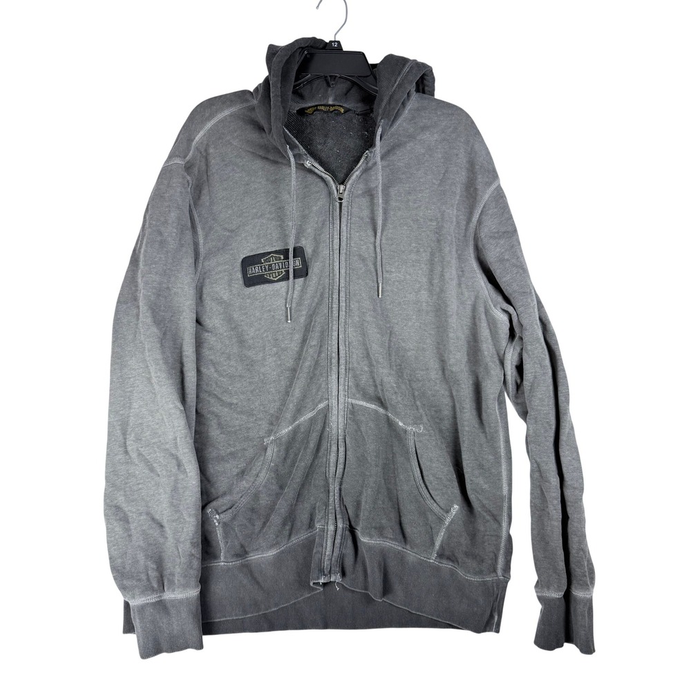 Harley-Davidson Zip Up Hoodie Mens 2XL Gray Eagle Graphic Biker Moto Grunge